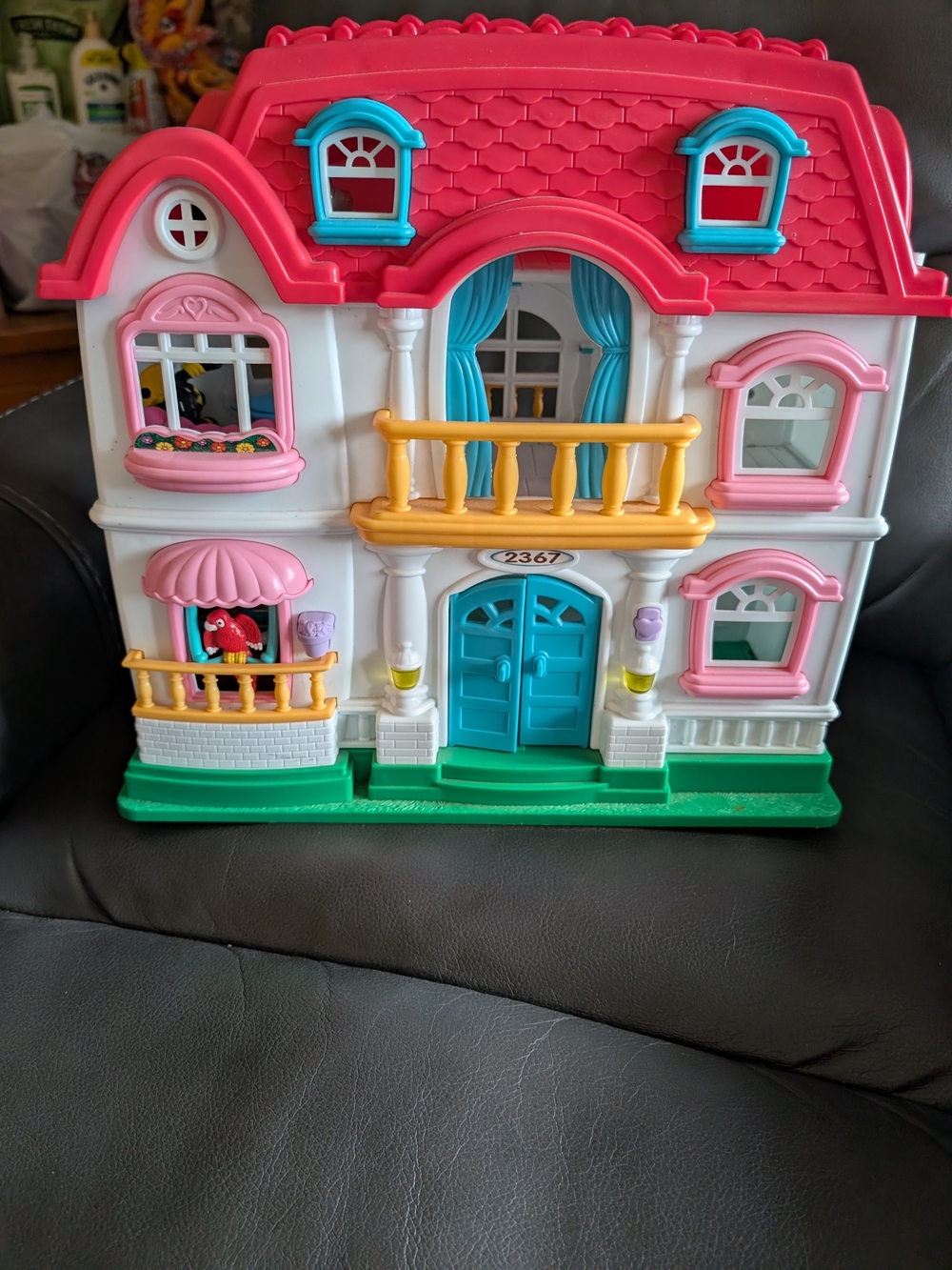 Plastic Playhouse Dollhouse in Pink, White & Blue - Kids Role-Play Toy